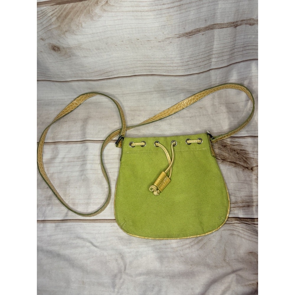 Vintage Liz‎ Claiborne Y2K Lime Suede Mini Bucket Bag Croc Trim 2000s